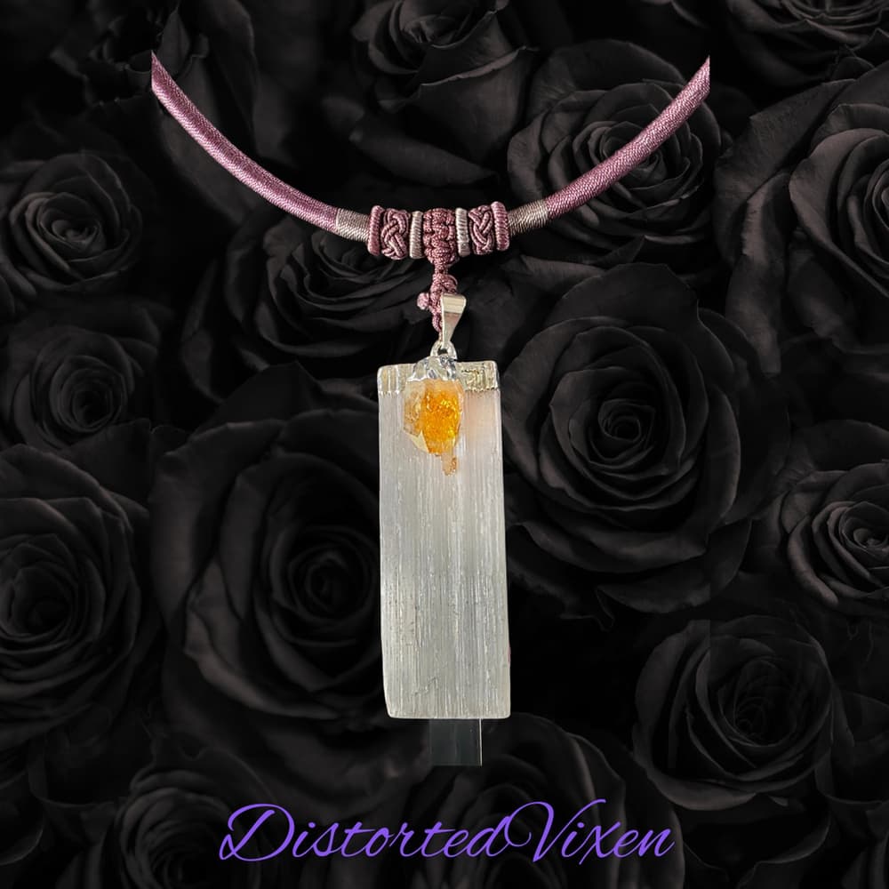 Citrine & Selenite Harmony Necklace | Mauve Cord | Cleansing + Confidence Energy - Thumbnail 4
