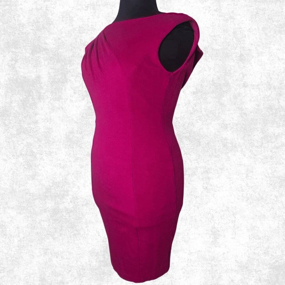 Cache Magenta Bodycon Sheath Dress Size 12 – Ruched Sleeveless Cocktail Party Dr - Thumbnail 3