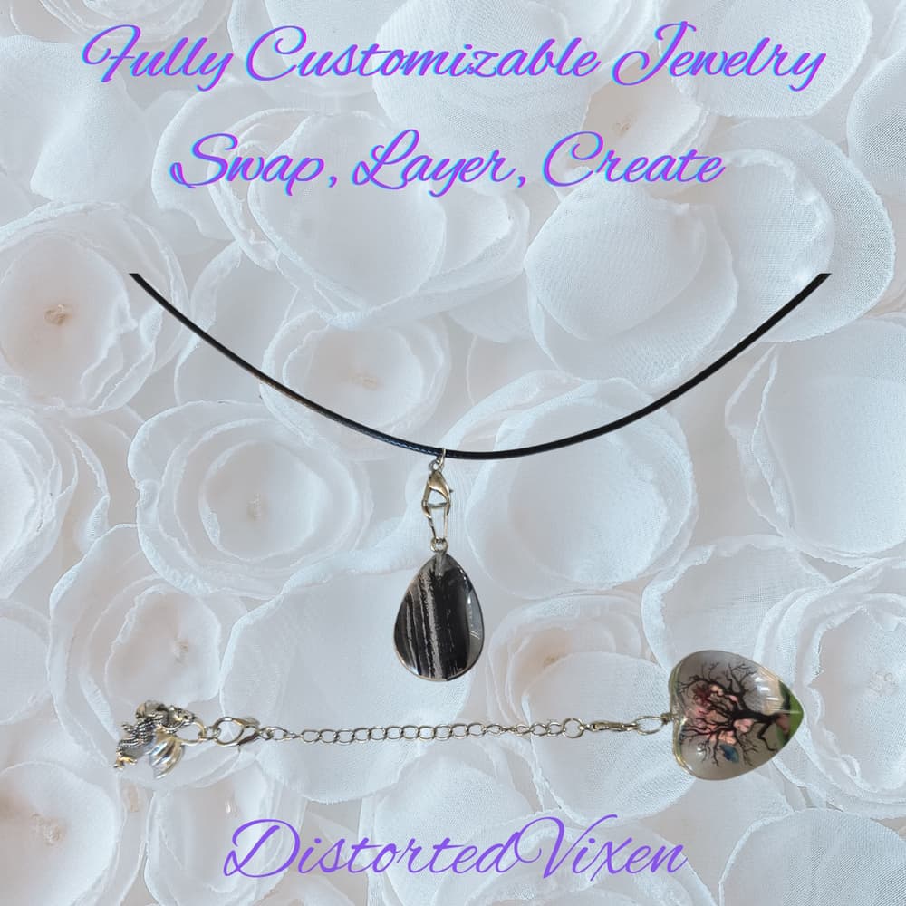 Tree of Life Dragon Necklace Resin Heart and Black Glass Teardrop Pendant - Thumbnail 5