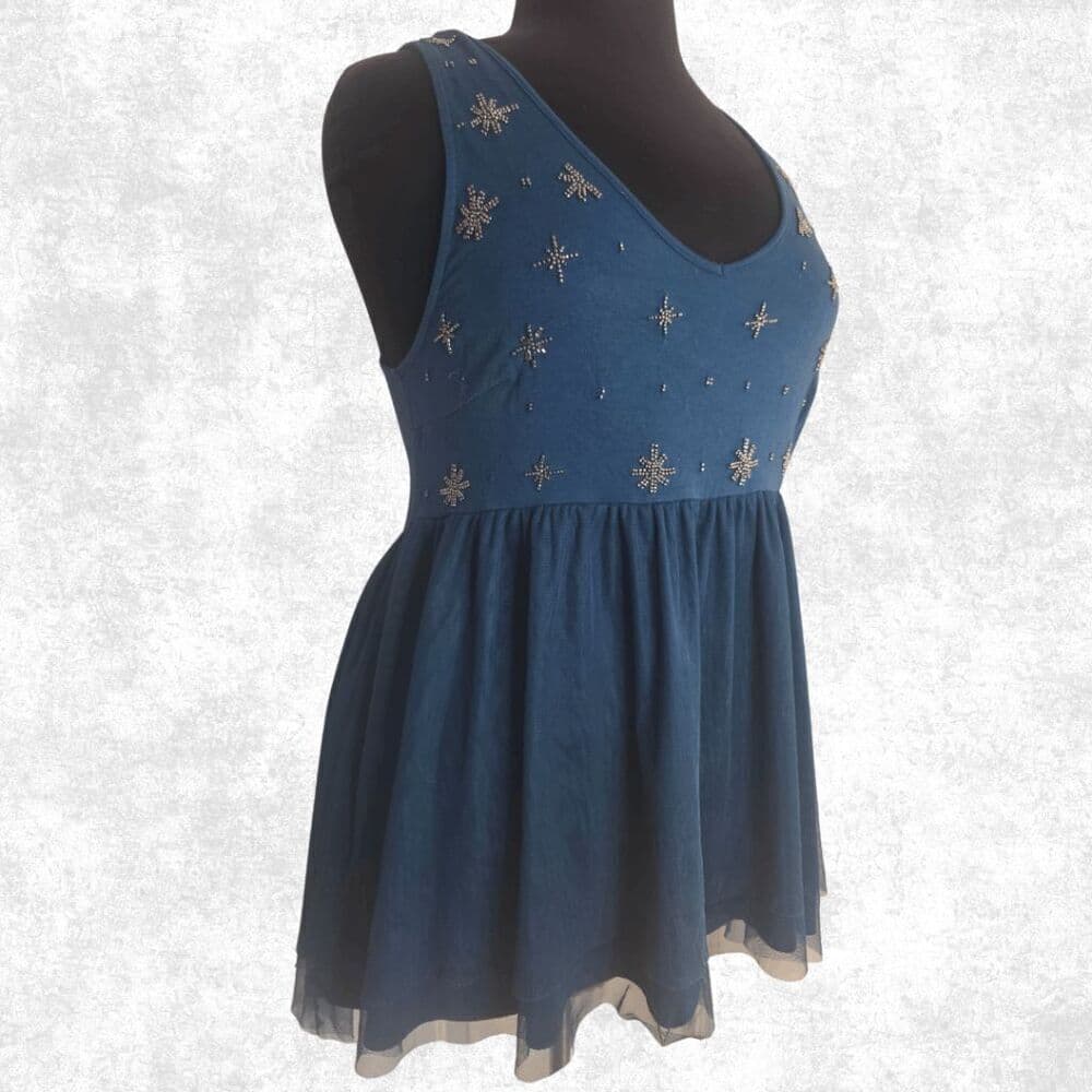 Torrid Star Embellished Mesh Babydoll Top – Plus Size 1 (14–16) | Celestial Blue - Thumbnail 4