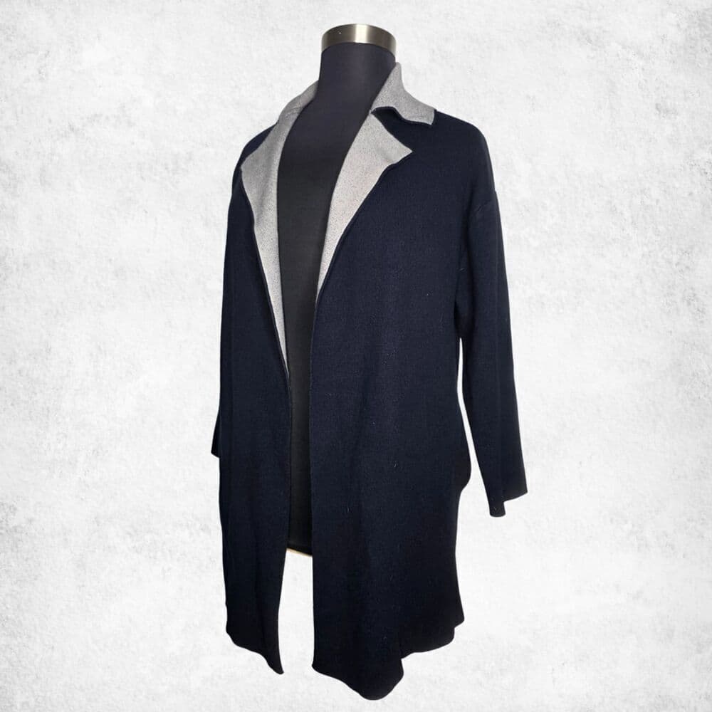 ZARA Knit Open Front Longline Coat Cardigan Jacket Black & Gray (Size M) - Thumbnail 2