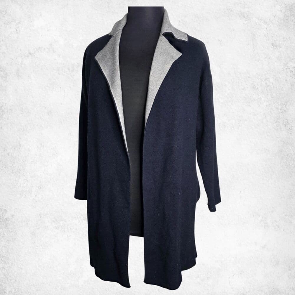 ZARA Knit Open Front Longline Coat Cardigan Jacket Black & Gray (Size M) - Thumbnail 4