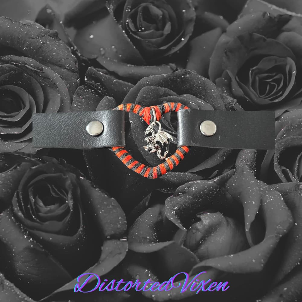 Dragon Heart Leather Collar, Orange and Black Striped Choker, Goth Alt Aesthetic - Thumbnail 4
