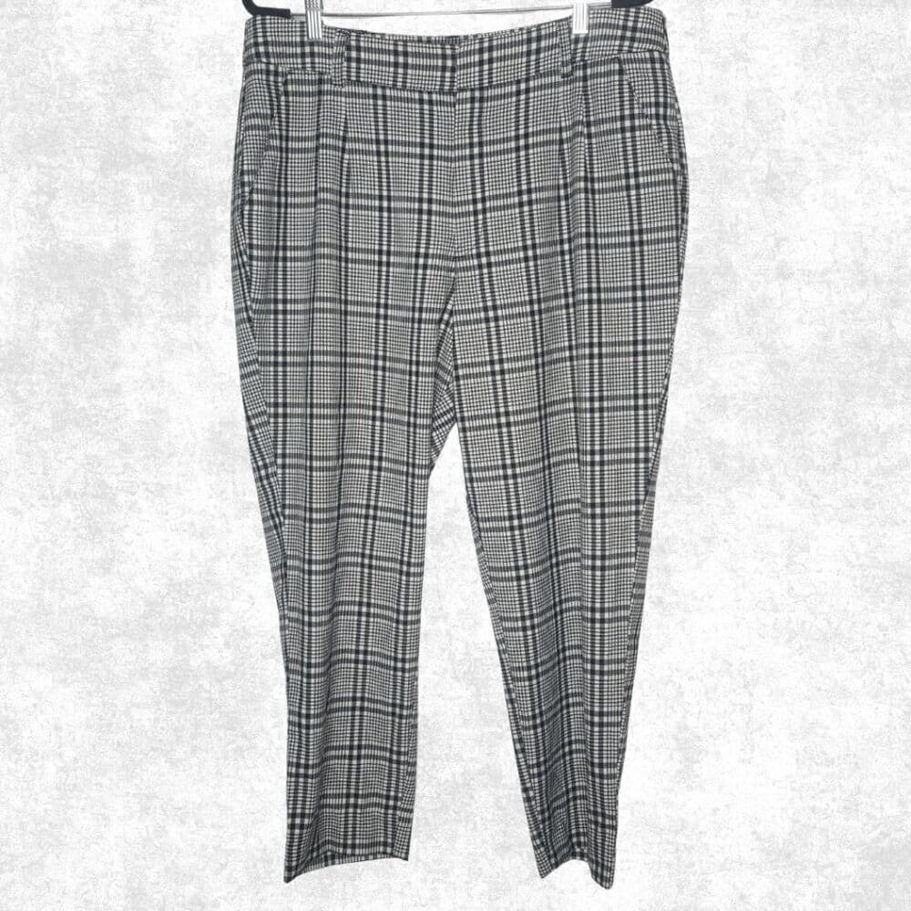 Abercrombie & Fitch Black White Plaid Trousers - Size XL - High Rise Slim Fit Pa