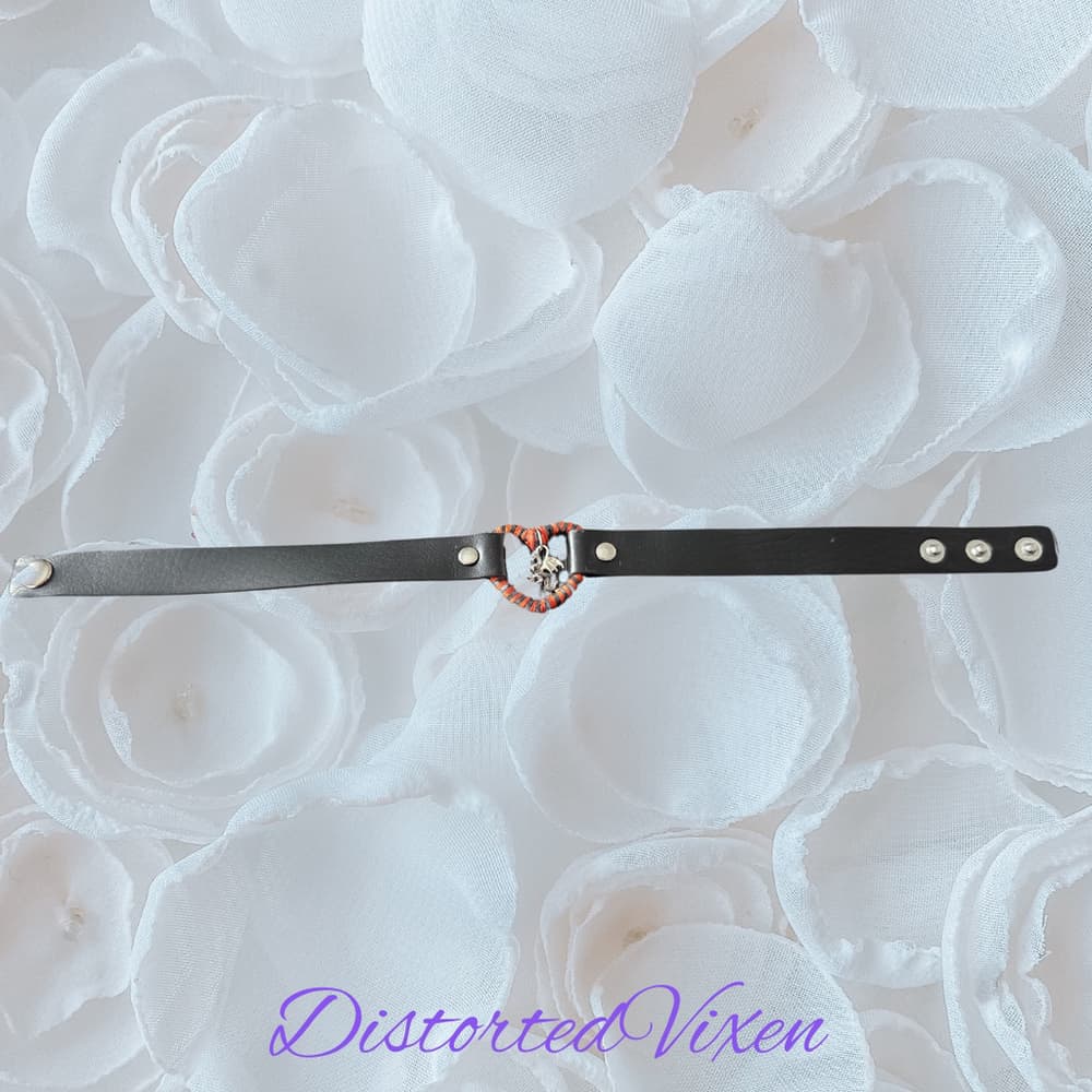 Dragon Heart Leather Collar, Orange and Black Striped Choker, Goth Alt Aesthetic - Thumbnail 3