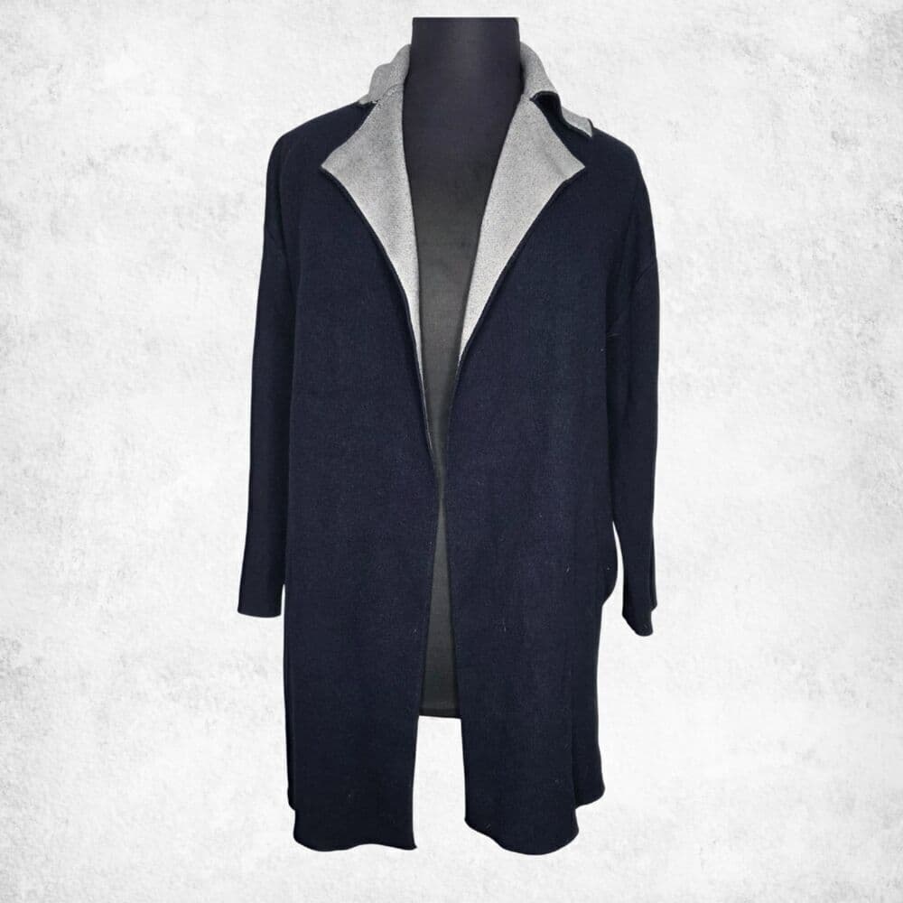 ZARA Knit Open Front Longline Coat Cardigan Jacket Black & Gray (Size M) - Thumbnail 6
