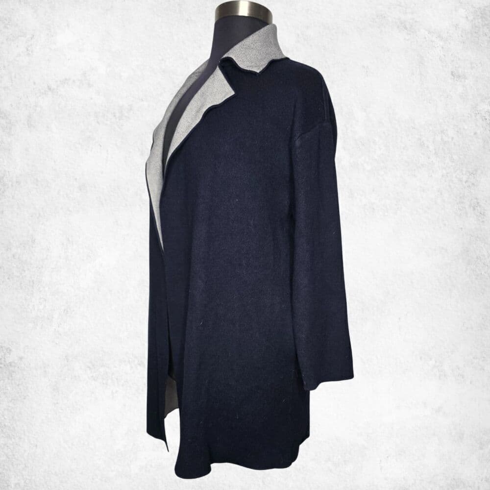 ZARA Knit Open Front Longline Coat Cardigan Jacket Black & Gray (Size M) - Thumbnail 3