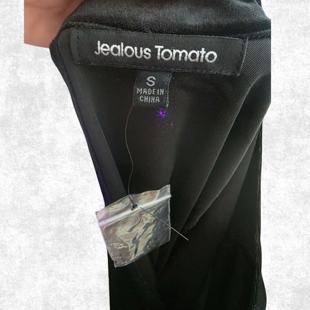 Jealous Tomato Black Velvet Lace Sleeve Bodysuit – Goth Glam Keyhole Back S - Thumbnail 2