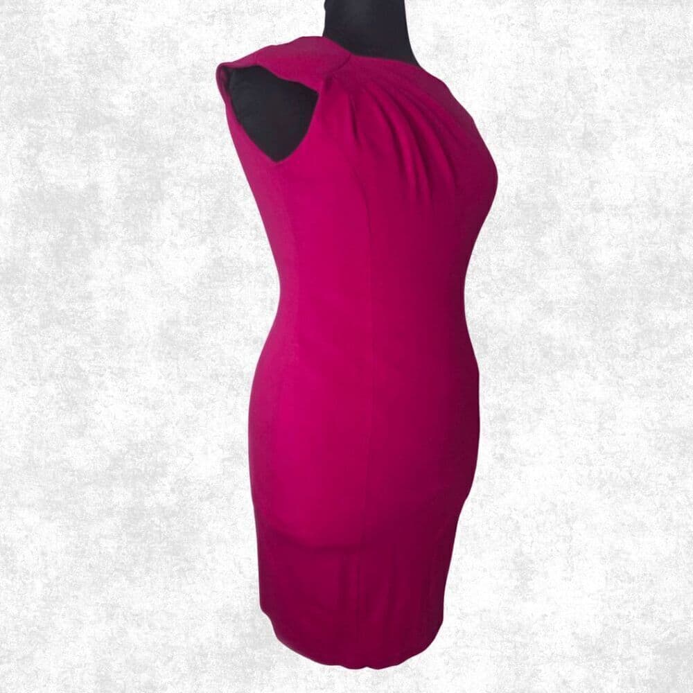 Cache Magenta Bodycon Sheath Dress Size 12 – Ruched Sleeveless Cocktail Party Dr - Thumbnail 4