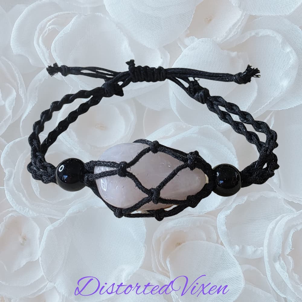 Rose Quartz Macramé Bracelet – Adjustable Crystal Jewelry, Witchy Handmade - Thumbnail 8