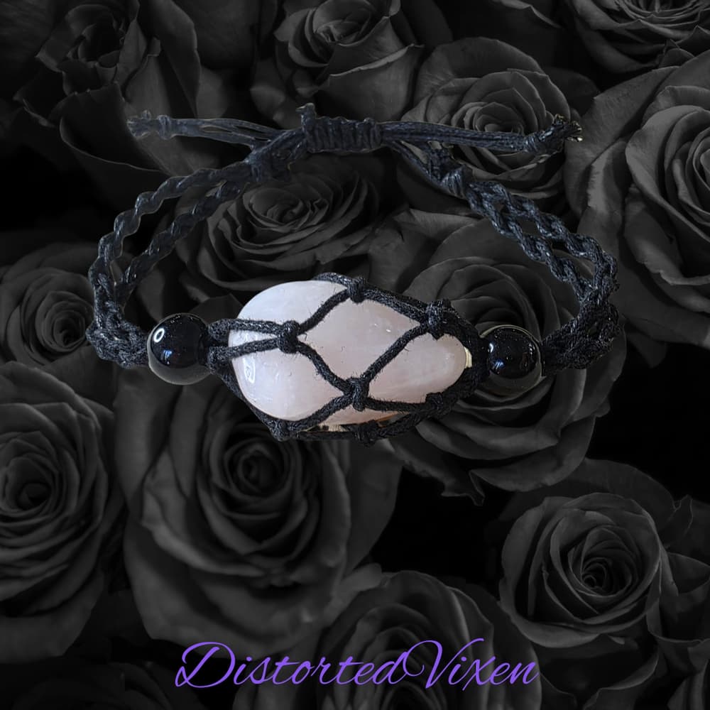 Rose Quartz Macramé Bracelet – Adjustable Crystal Jewelry, Witchy Handmade - Thumbnail 6