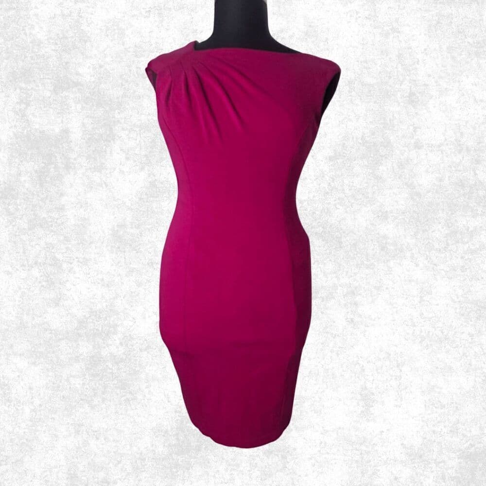 Cache Magenta Bodycon Sheath Dress Size 12 – Ruched Sleeveless Cocktail Party Dr - Thumbnail 5