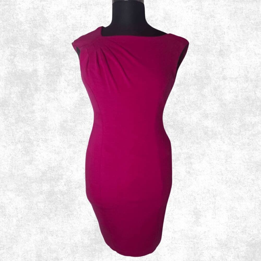 Cache Magenta Bodycon Sheath Dress Size 12 – Ruched Sleeveless Cocktail Party Dr - Thumbnail 6
