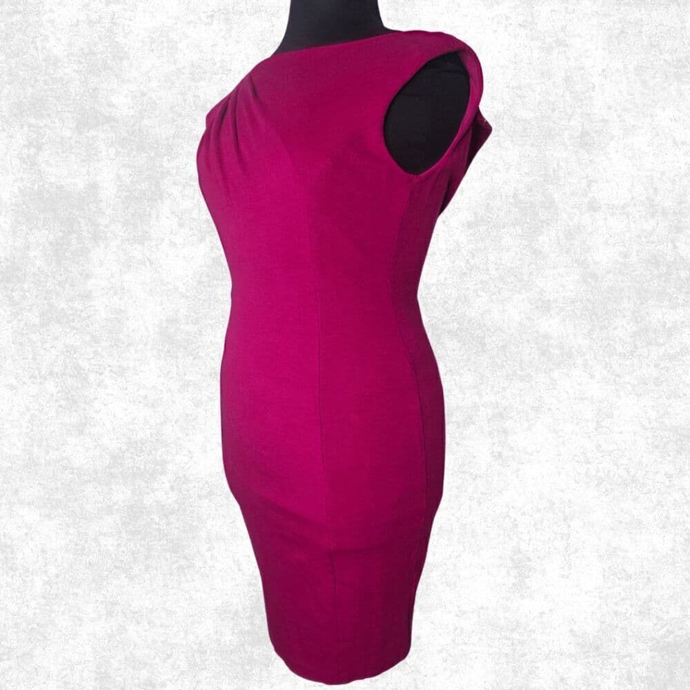 Cache Magenta Bodycon Sheath Dress Size 12 – Ruched Sleeveless Cocktail Party Dr - Thumbnail 2