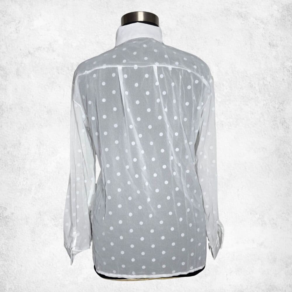 White Polka Dot Button Down Blouse 2XL – Sheer Lightweight Long Sleeve Top - Thumbnail 3