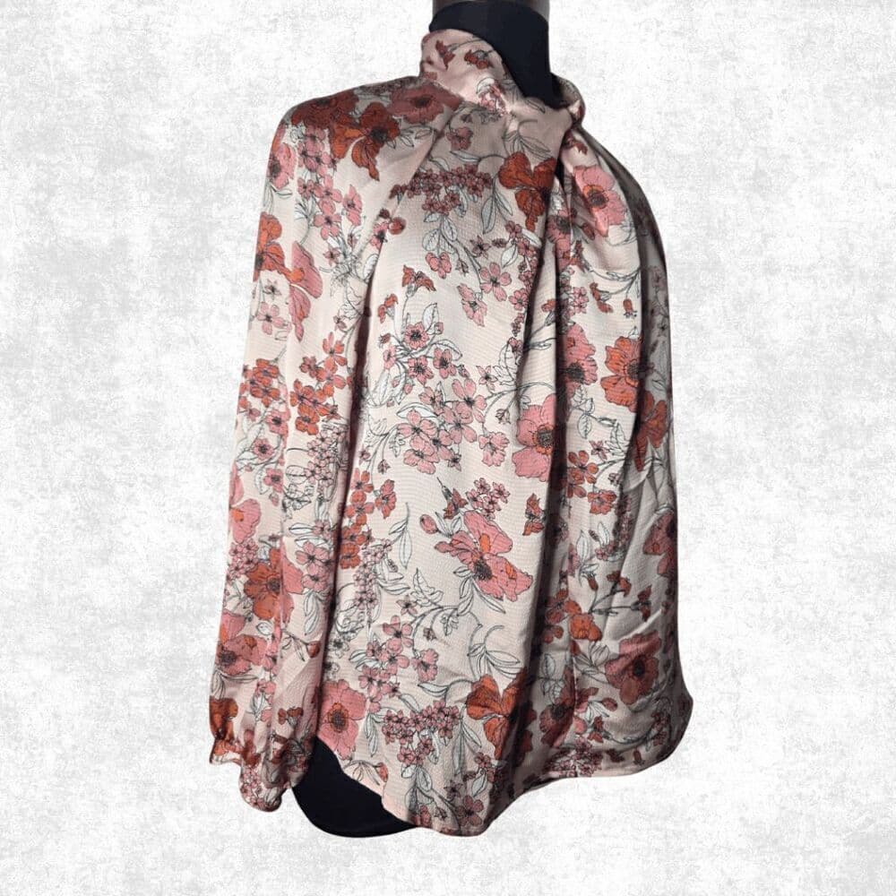 Liz Claiborne Floral Bow Neck Blouse – XL – Long Sleeve Blush Pink Top - Thumbnail 6