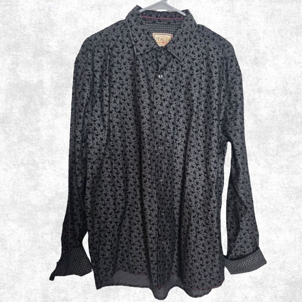 Vintage Italia Unisex Button Down Shirt Black Floral Texture XL Rock Grunge Alt - Thumbnail 3