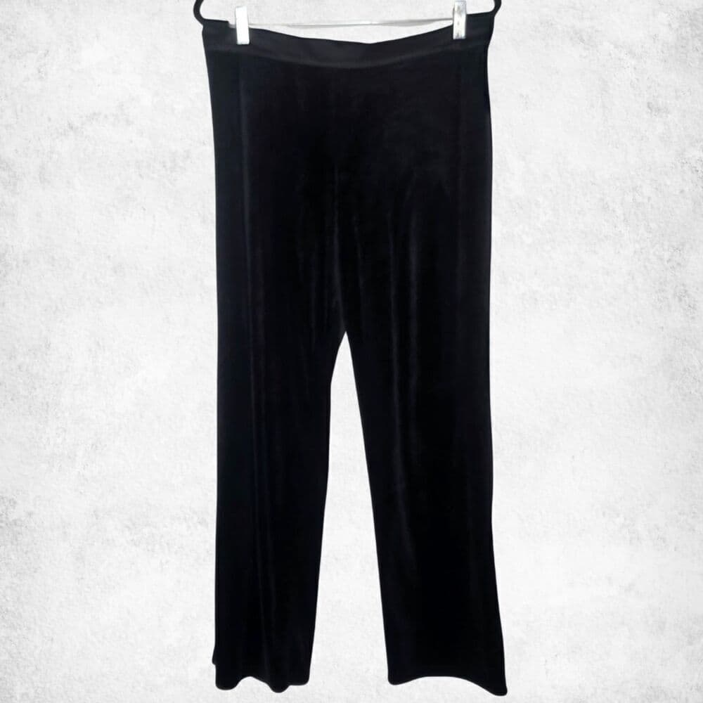 Black Velvet Pants Medium Soft Stretch Lounge Trousers Lux Goth Glam Essential - Thumbnail 4