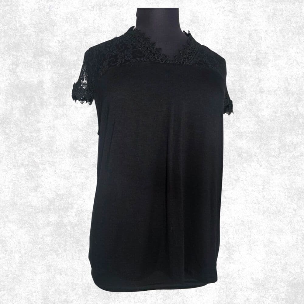 INC Black Lace Yoke Blouse Plus Size 3X Short Sleeve Gothic Romantic Top - Thumbnail 7