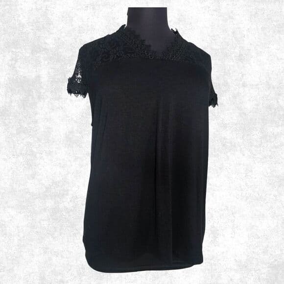 INC Black Lace Yoke Blouse Plus Size 3X Short Sleeve Gothic Romantic Top - Thumbnail 8