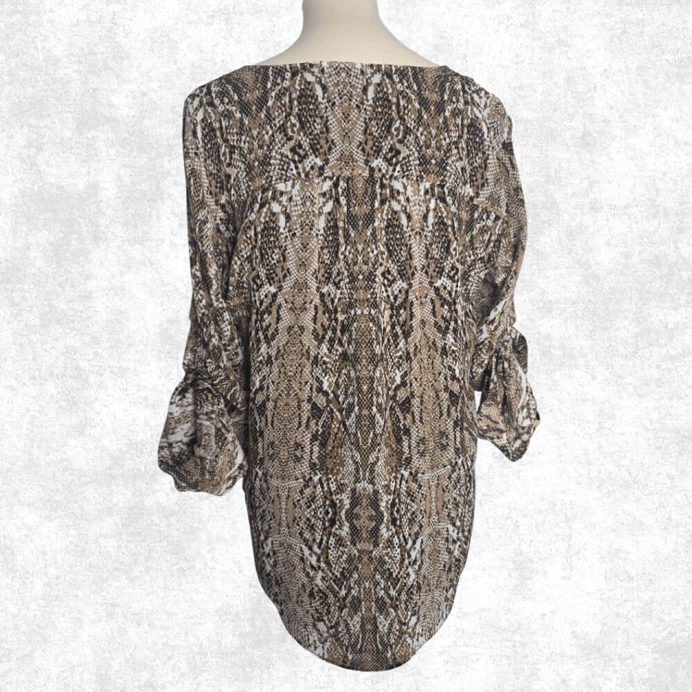 Calvin Klein Snakeskin Blouse – Size L – Animal Print Tie-Neck Top - Thumbnail 4