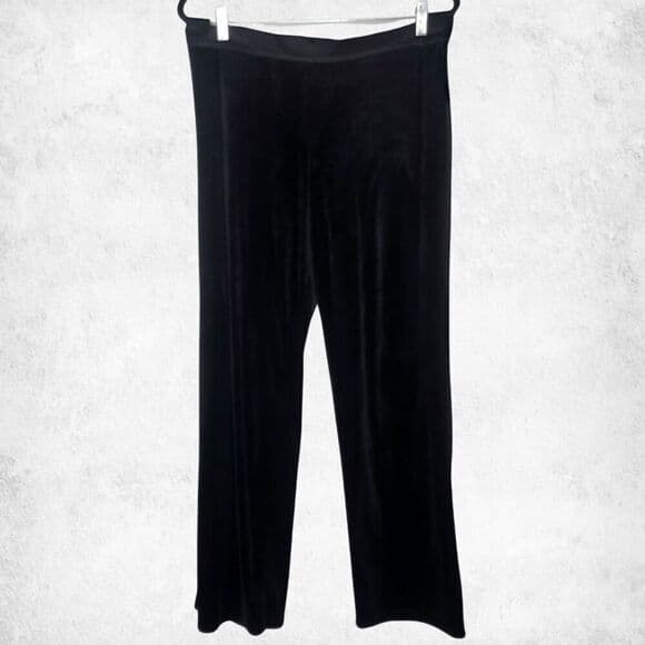 Black Velvet Pants Medium Soft Stretch Lounge Trousers Lux Goth Glam Essential - Thumbnail 5