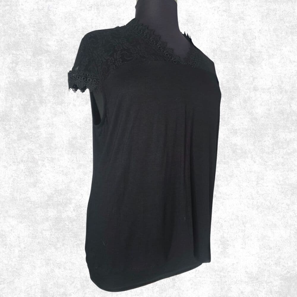 INC Black Lace Yoke Blouse Plus Size 3X Short Sleeve Gothic Romantic Top