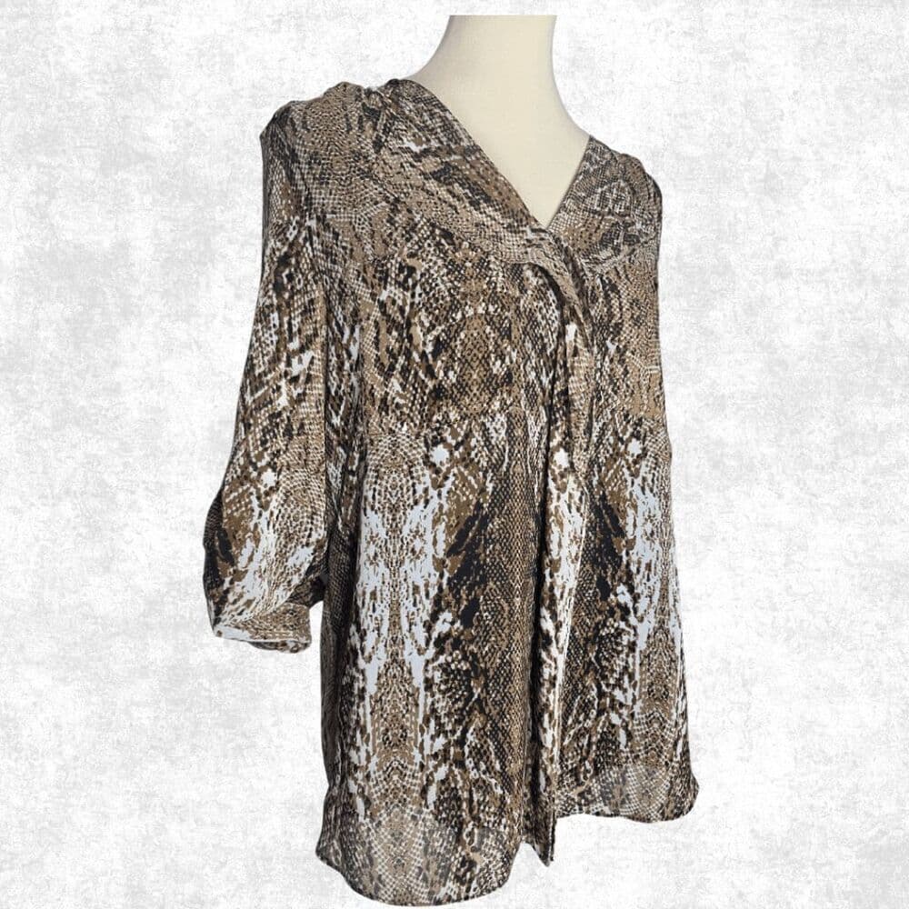 Calvin Klein Snakeskin Blouse – Size L – Animal Print Tie-Neck Top - Thumbnail 5