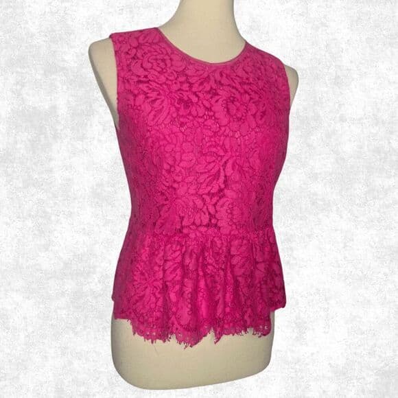 J.Crew Hot Pink Lace Peplum Blouse Women’s 8P Petite Floral Sleeveless Top - Thumbnail 8