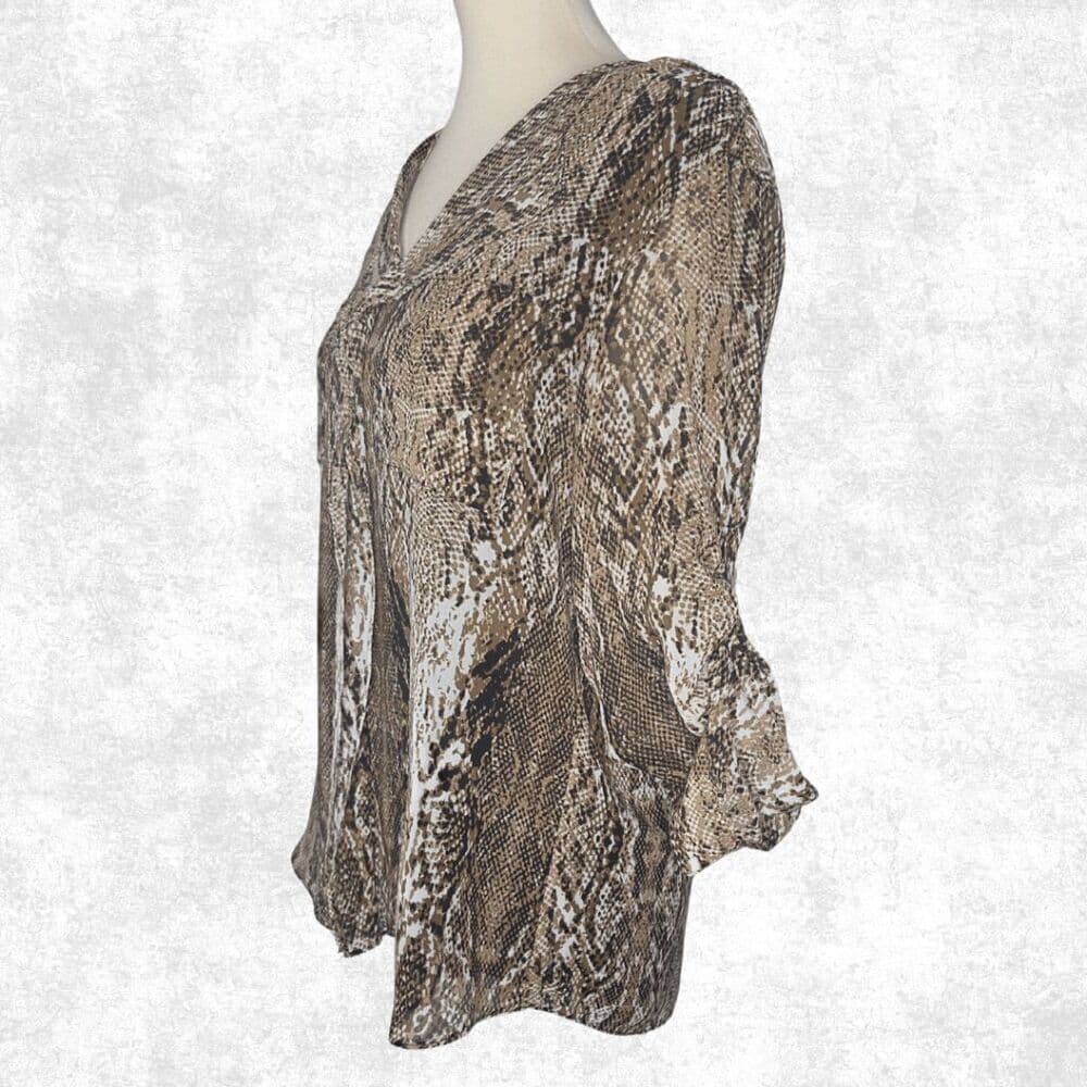 Calvin Klein Snakeskin Blouse – Size L – Animal Print Tie-Neck Top - Thumbnail 3