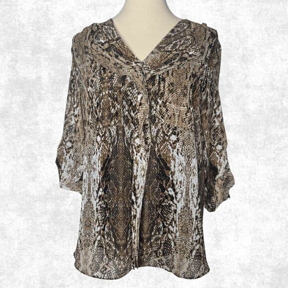 Calvin Klein Snakeskin Blouse – Size L – Animal Print Tie-Neck Top - Thumbnail 7
