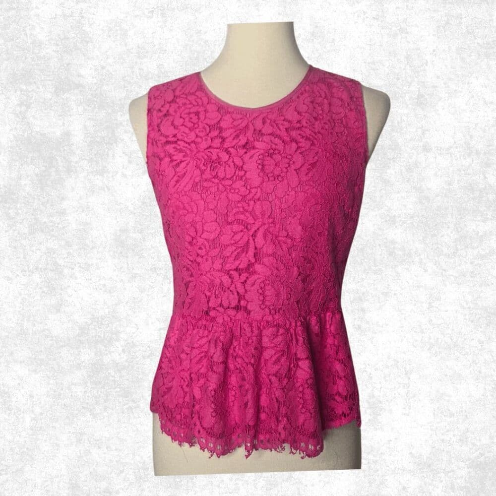 J.Crew Hot Pink Lace Peplum Blouse Women’s 8P Petite Floral Sleeveless Top - Thumbnail 6