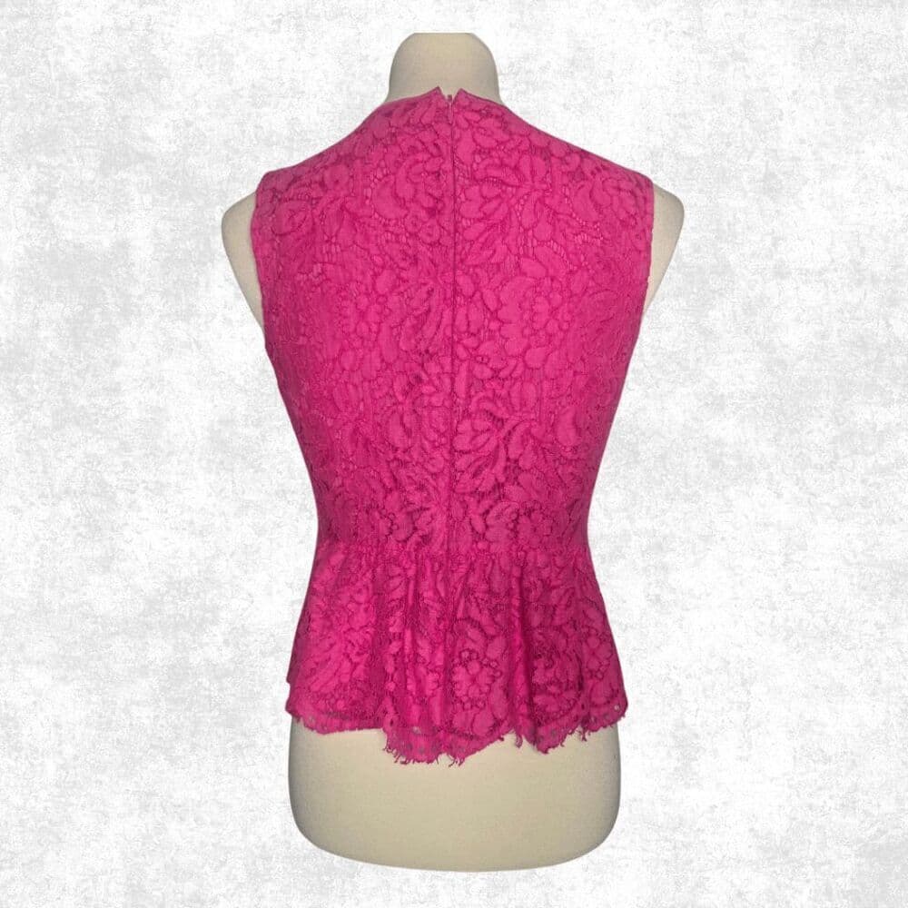 J.Crew Hot Pink Lace Peplum Blouse Women’s 8P Petite Floral Sleeveless Top - Thumbnail 5
