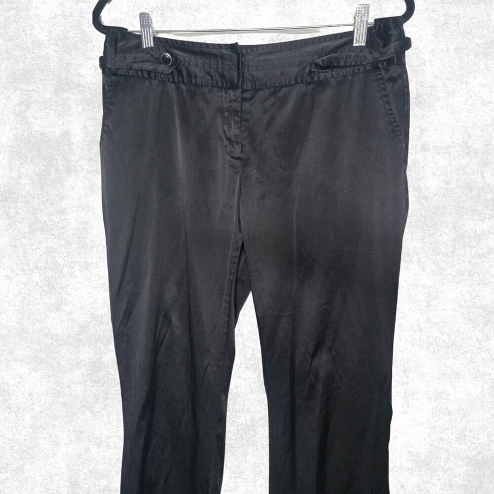 Tracy Evans Black Satin Dress Pants Women’s 11 Flared Trousers Y2K Goth Glam - Thumbnail 5