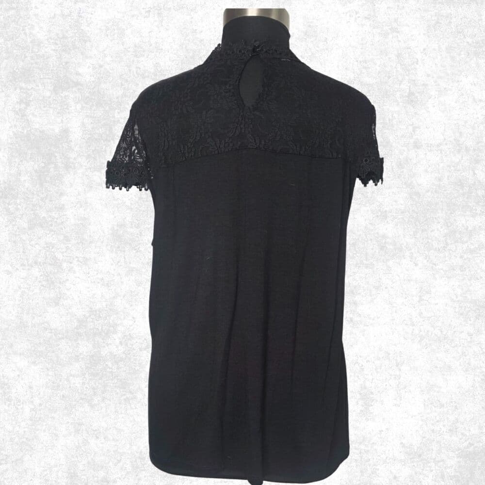 INC Black Lace Yoke Blouse Plus Size 3X Short Sleeve Gothic Romantic Top - Thumbnail 3