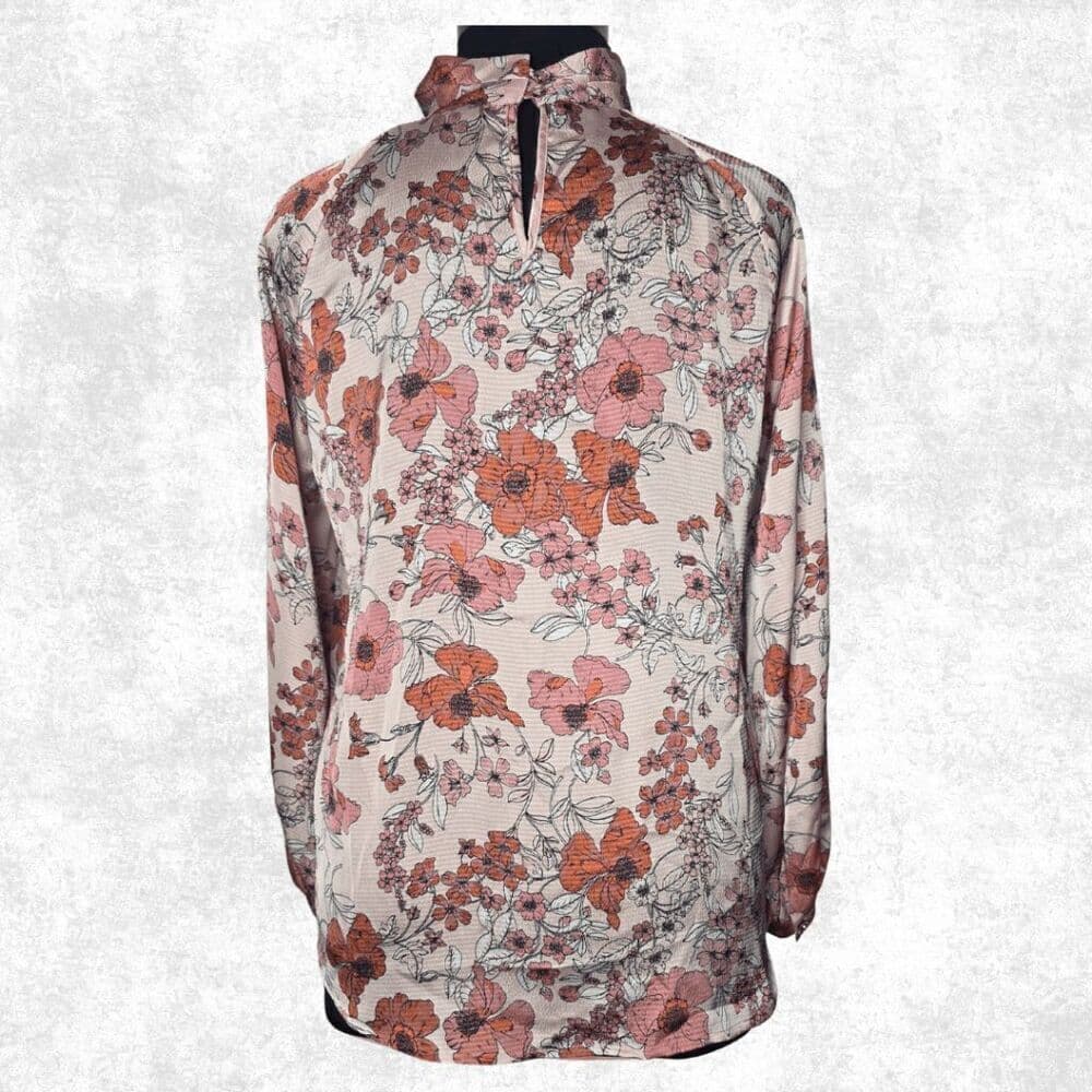 Liz Claiborne Floral Bow Neck Blouse – XL – Long Sleeve Blush Pink Top