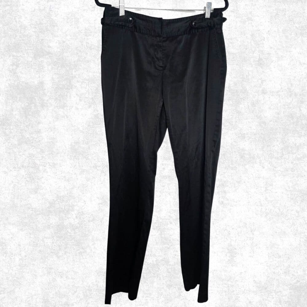 Tracy Evans Black Satin Dress Pants Women’s 11 Flared Trousers Y2K Goth Glam