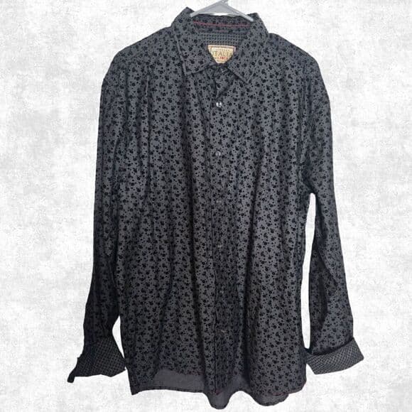 Vintage Italia Unisex Button Down Shirt Black Floral Texture XL Rock Grunge Alt - Thumbnail 4