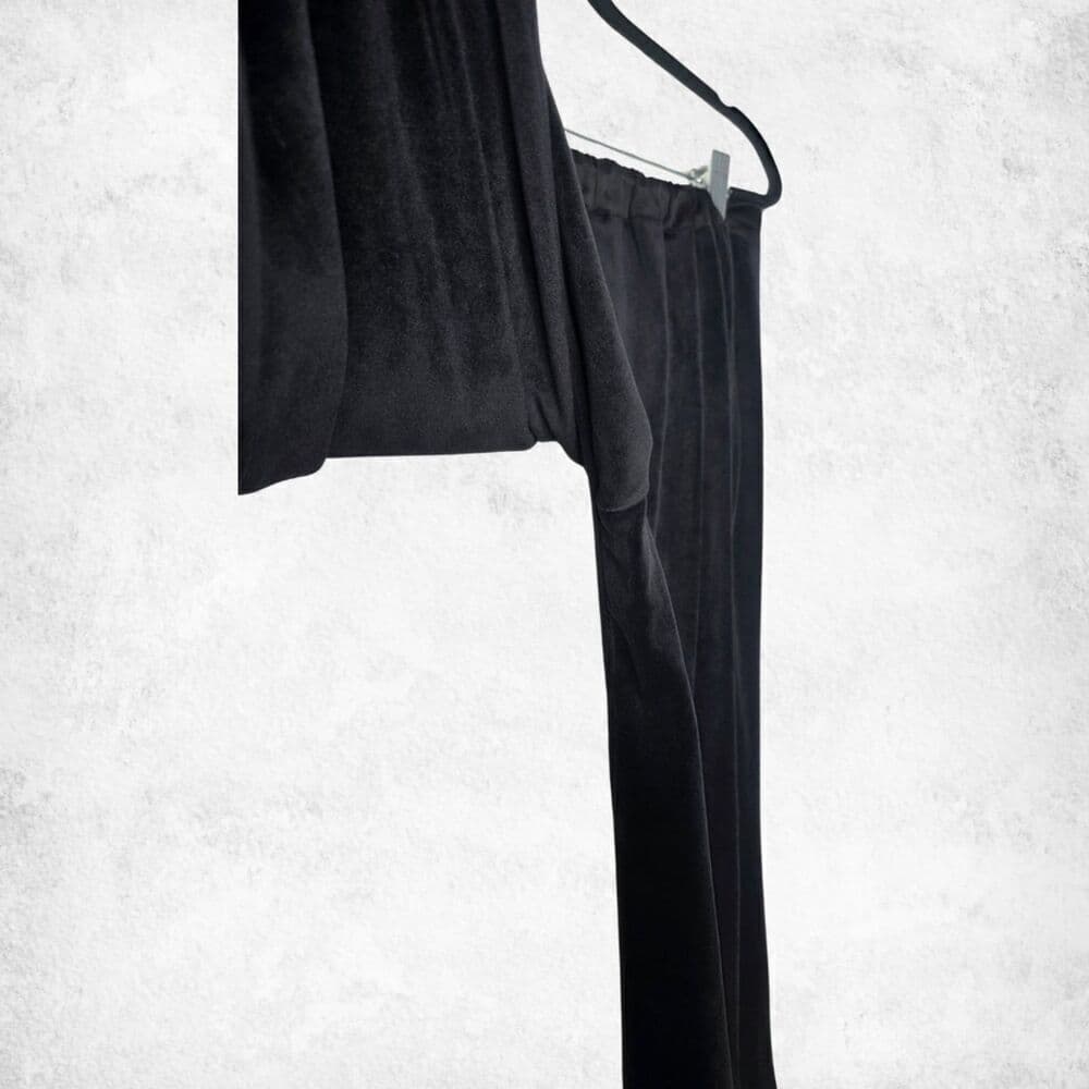 Black Velvet Pants Medium Soft Stretch Lounge Trousers Lux Goth Glam Essential - Thumbnail 2
