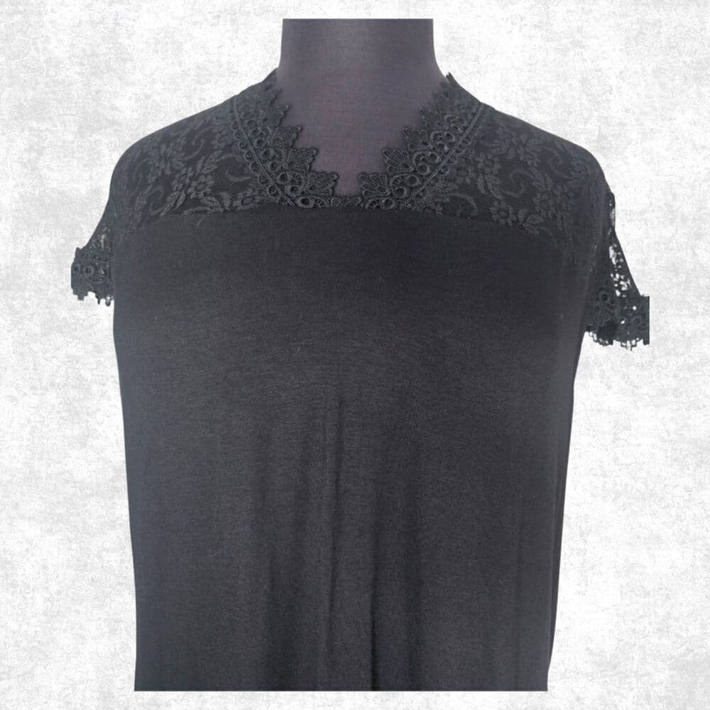 INC Black Lace Yoke Blouse Plus Size 3X Short Sleeve Gothic Romantic Top - Thumbnail 4
