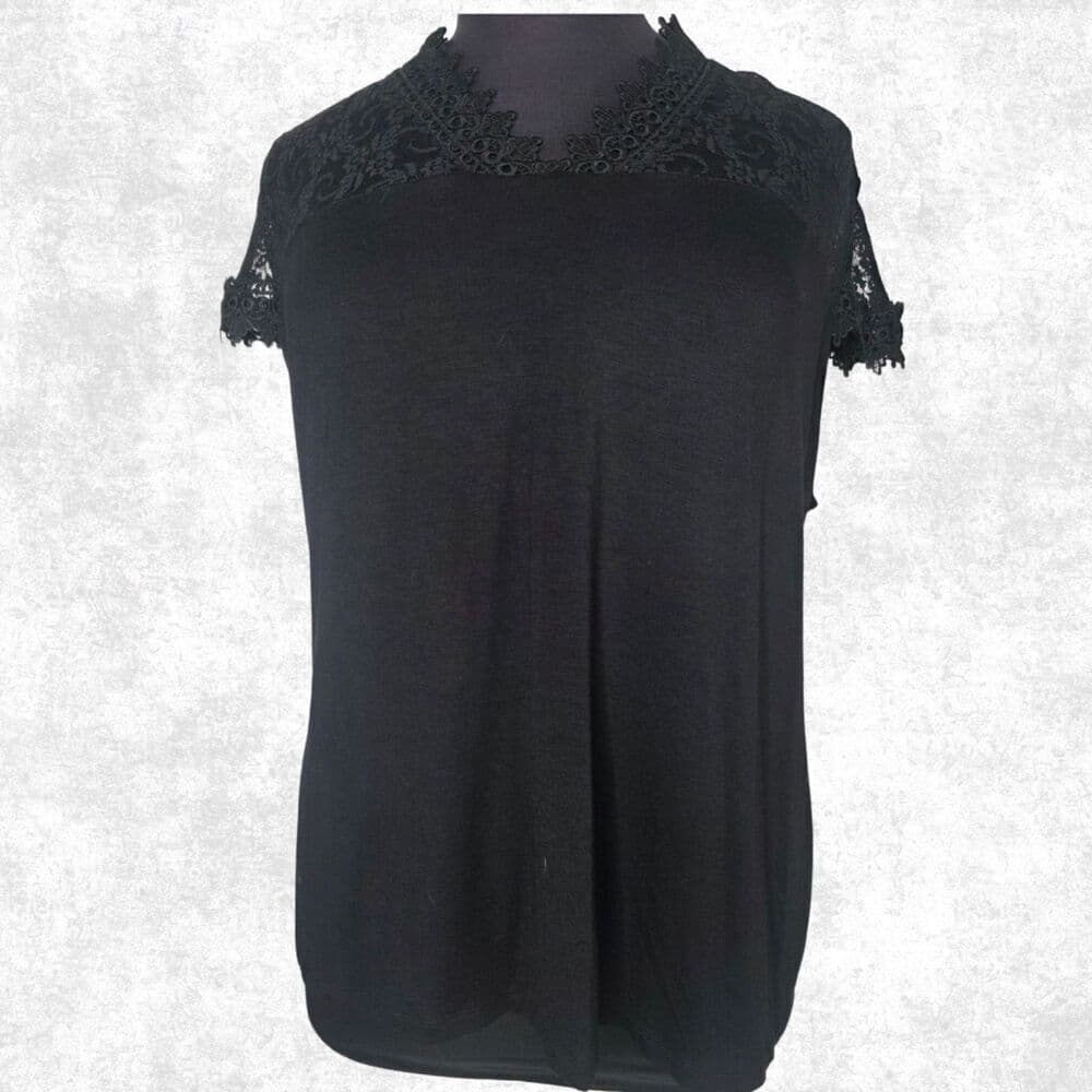 INC Black Lace Yoke Blouse Plus Size 3X Short Sleeve Gothic Romantic Top - Thumbnail 5