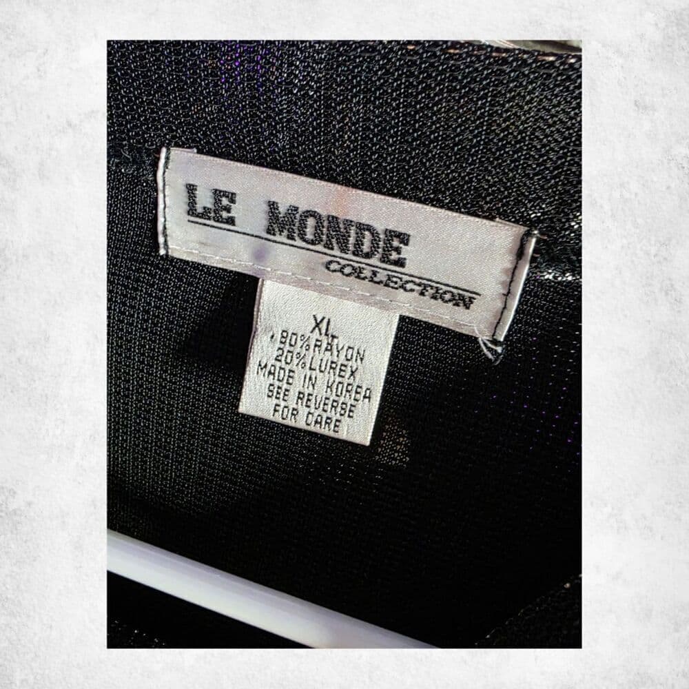 Le Monde Collection Black Metallic Lurex Top XL Vintage Long Sleeve Shimmer - Thumbnail 6
