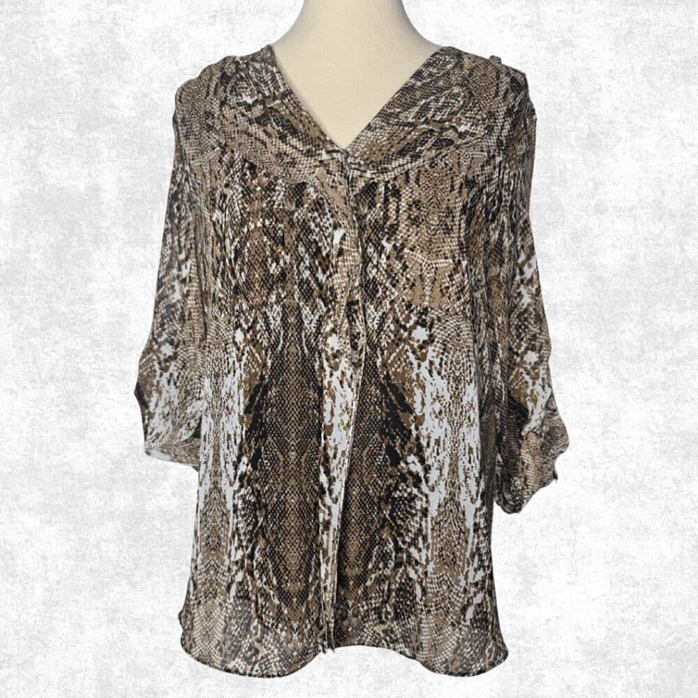 Calvin Klein Snakeskin Blouse – Size L – Animal Print Tie-Neck Top - Thumbnail 6