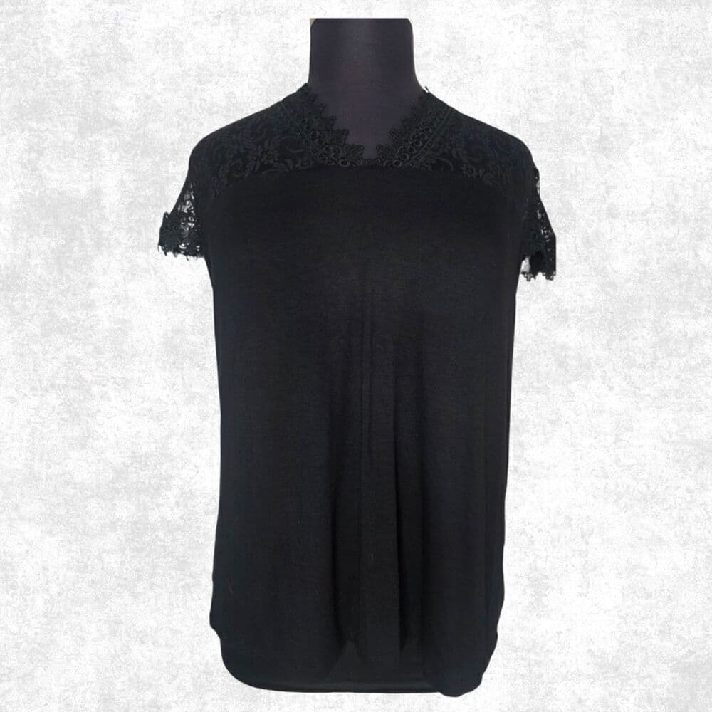 INC Black Lace Yoke Blouse Plus Size 3X Short Sleeve Gothic Romantic Top - Thumbnail 2