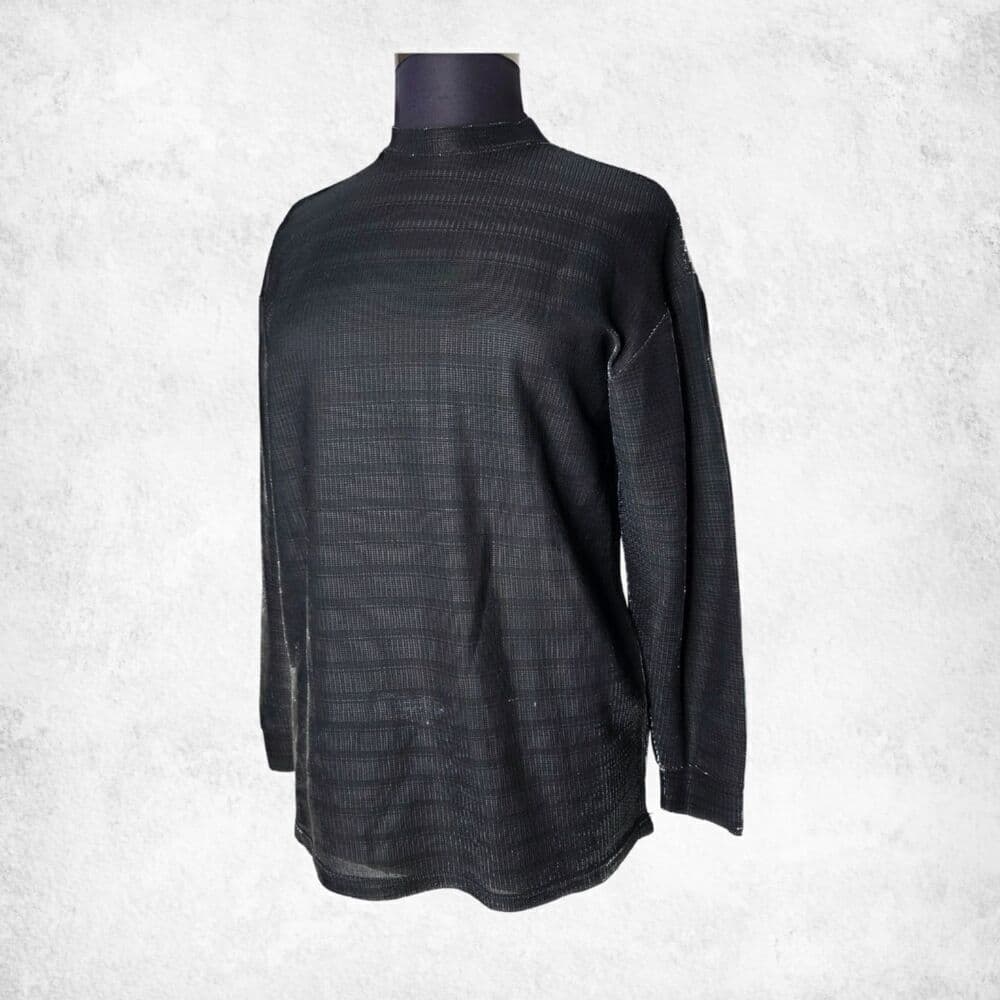 Le Monde Collection Black Metallic Lurex Top XL Vintage Long Sleeve Shimmer - Thumbnail 7