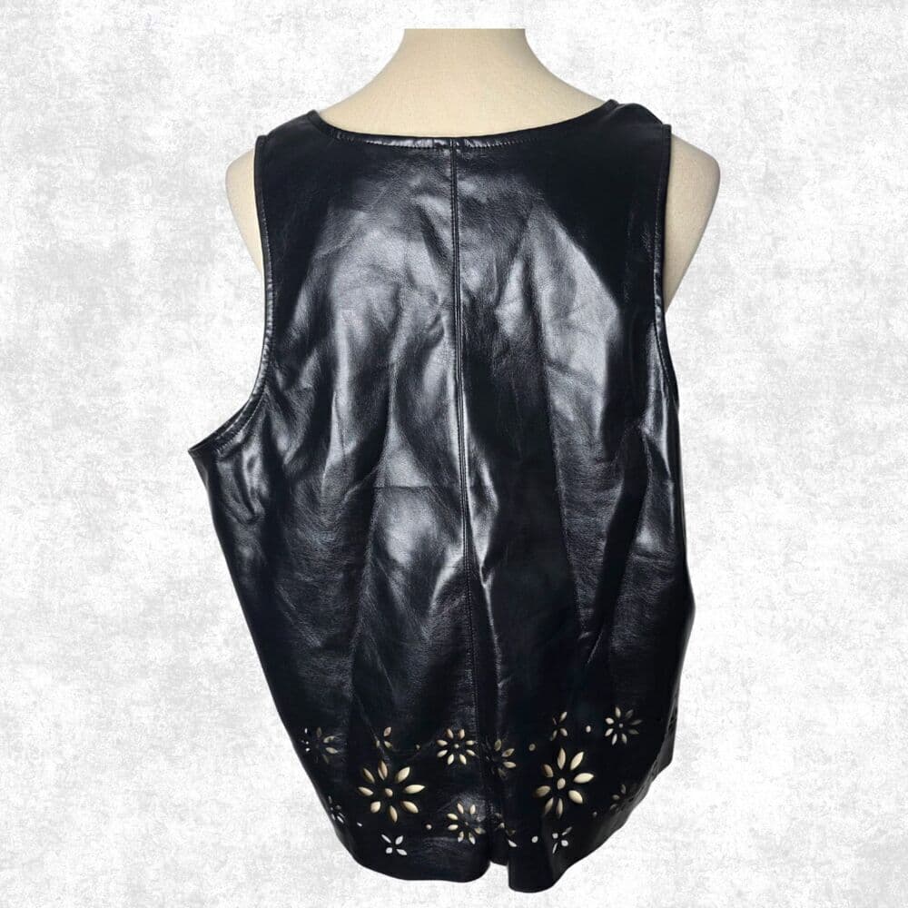 Scoop Faux Leather Laser Cut Tank Top – Black XL (16–18) - Thumbnail 5