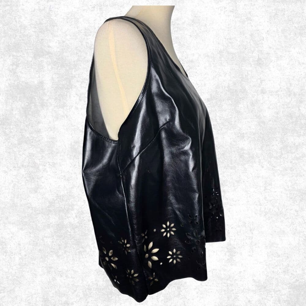 Scoop Faux Leather Laser Cut Tank Top – Black XL (16–18) - Thumbnail 4