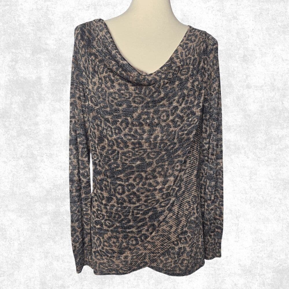 Calvin Klein Snakeskin Blouse – Size L – Animal Print Tie-Neck Top - Thumbnail 3