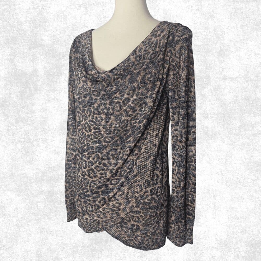 Calvin Klein Snakeskin Blouse – Size L – Animal Print Tie-Neck Top - Thumbnail 4