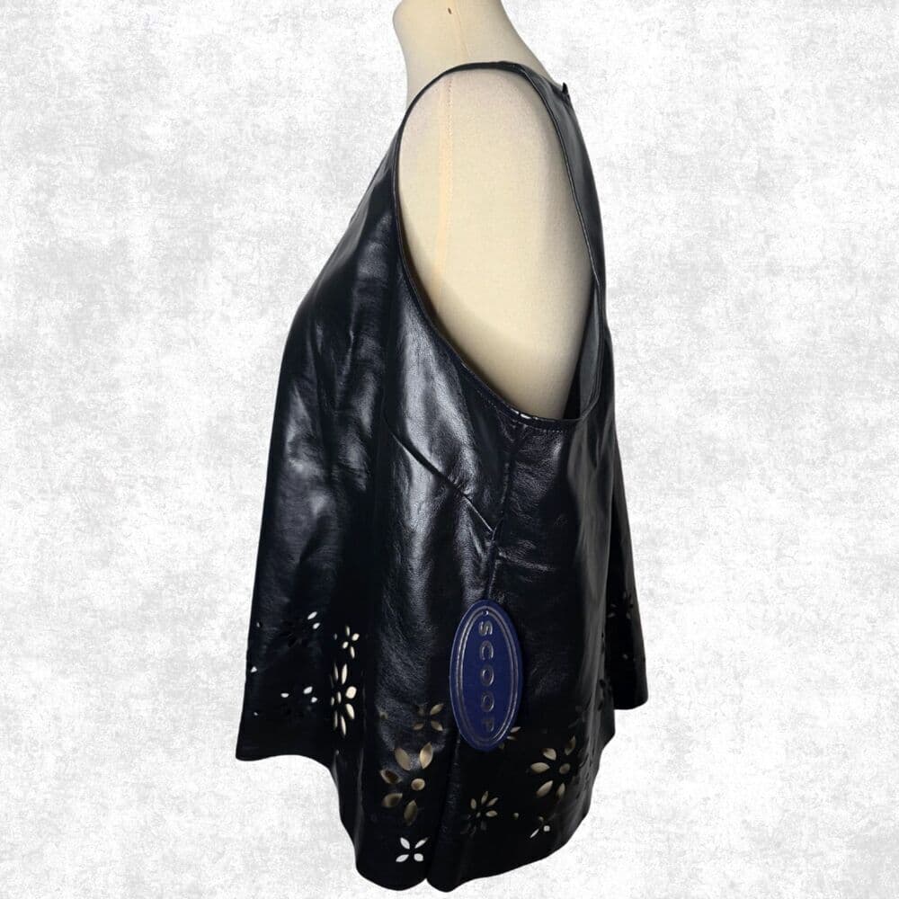 Scoop Faux Leather Laser Cut Tank Top – Black XL (16–18)
